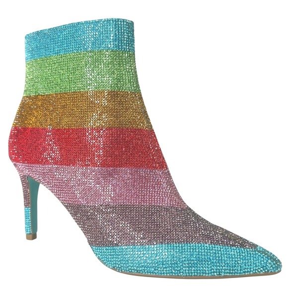Betsey Johnson Shoes - Betsey Johnson‎ EMMY Rhinestone Ankle Boots Rainbow 8M Colorful Sparkle Stiletto